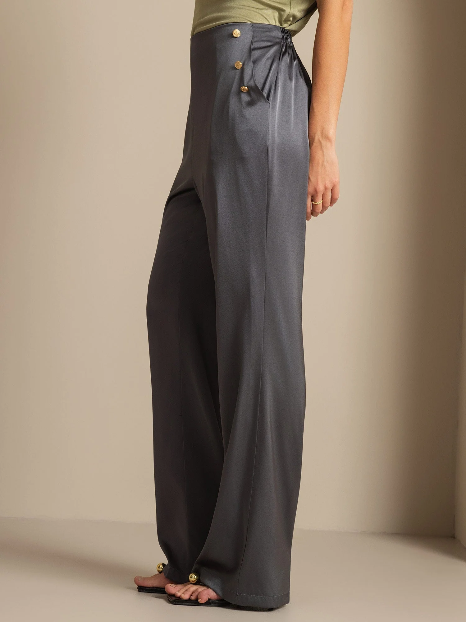19Momme Silk High Waist Straight Fit Women's Pants with Back Elastic Waist Design - Image 15