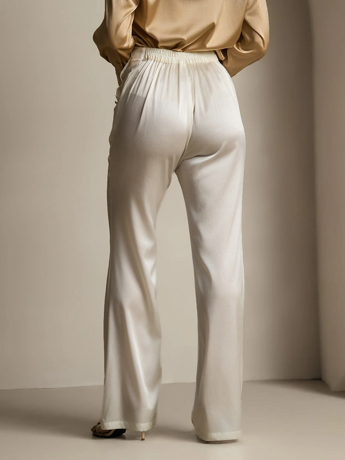19Momme Silk High Waist Straight Fit Women's Pants with Back Elastic Waist Design - Image 27