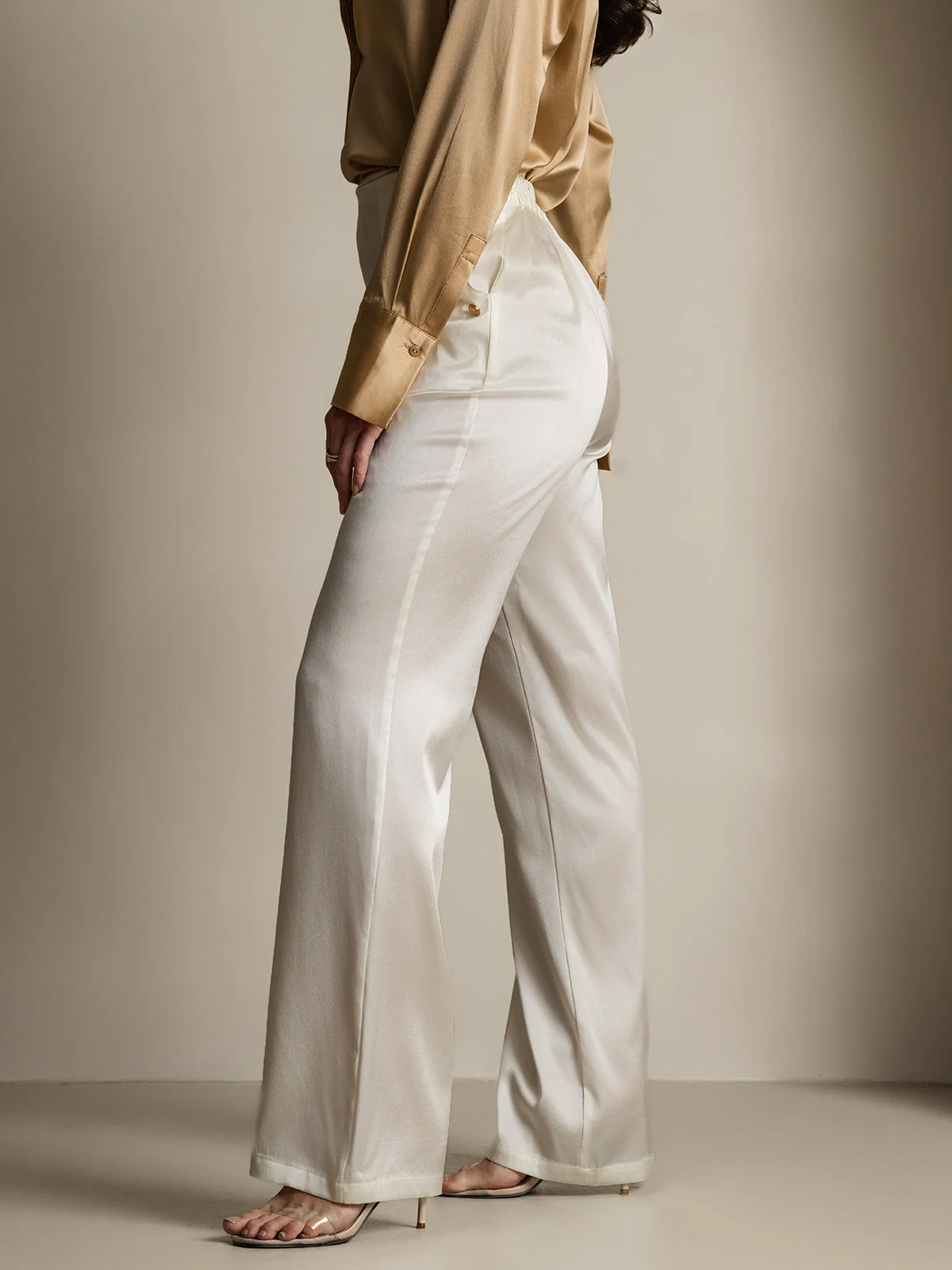 19Momme Silk High Waist Straight Fit Women's Pants with Back Elastic Waist Design - Image 32