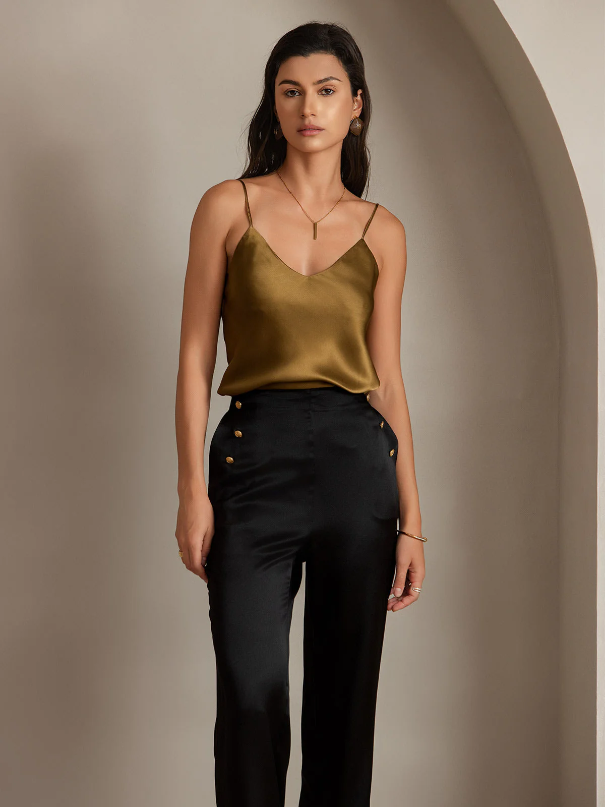 19Momme Silk High Waist Straight Fit Women's Pants with Back Elastic Waist Design - Image 6