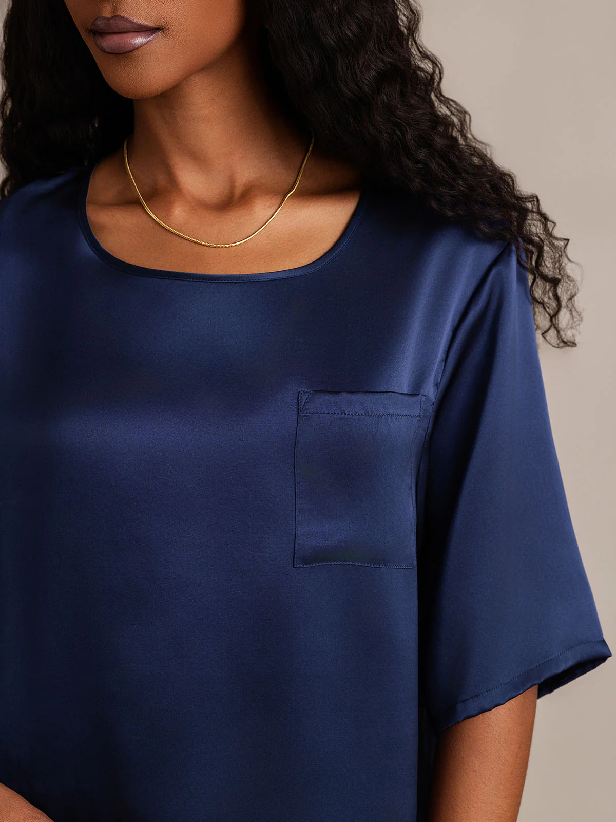 Women's Pure Silk Half Sleeve Round Neck Pyjamas Set - Image 34