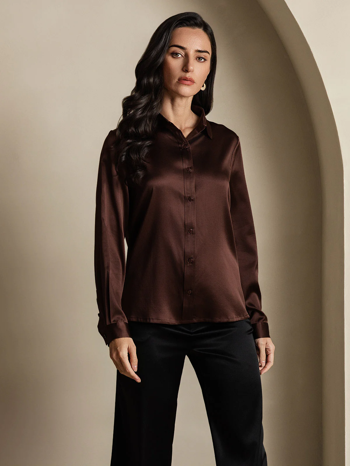 Clearance(Ships to UK Only) - 19Momme Silk Long Sleeve Lapel Collar Women's Shirt