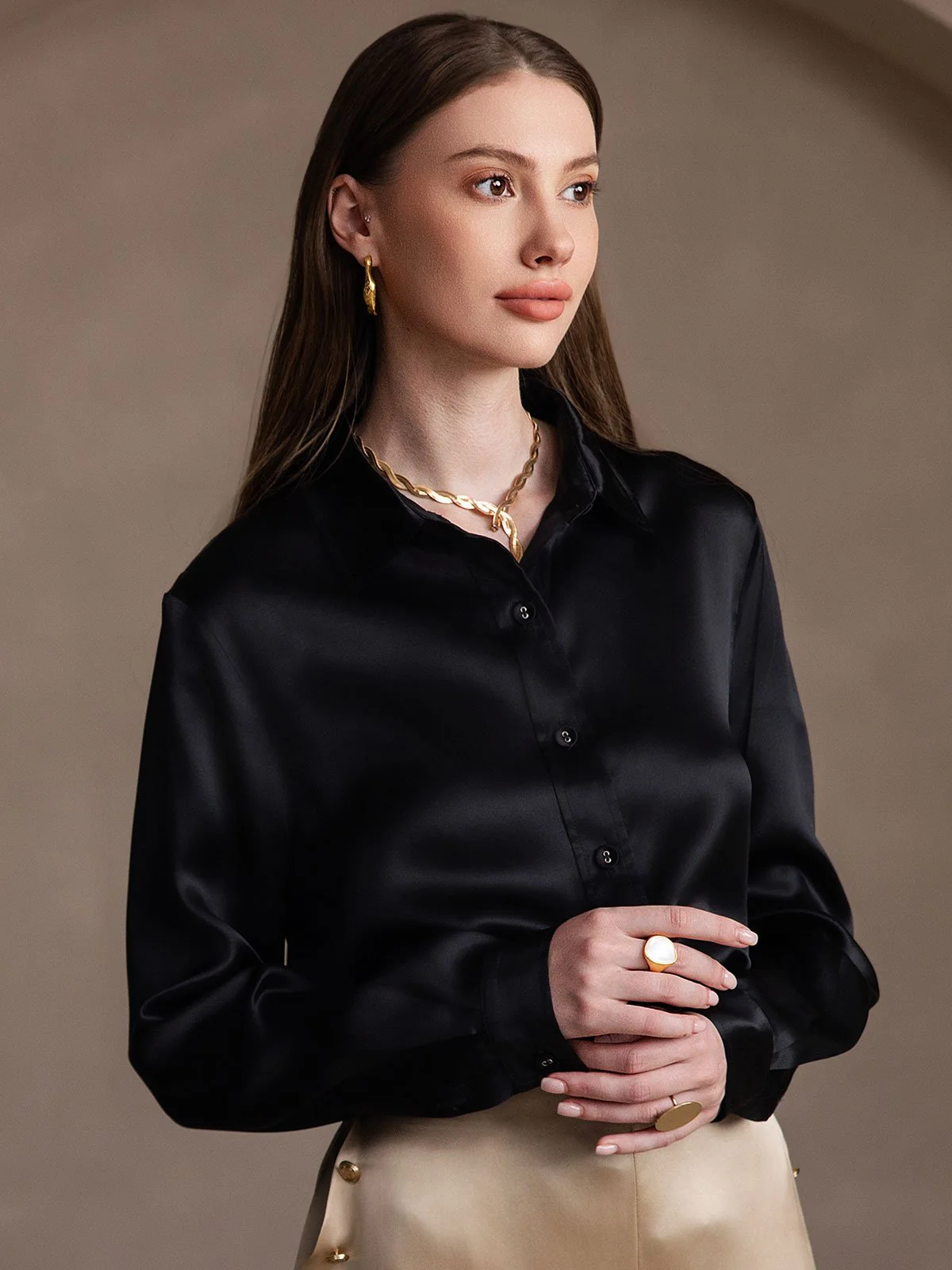 Clearance(Ships to UK Only) - 19Momme Silk Long Sleeve Lapel Collar Women's Shirt - Image 13