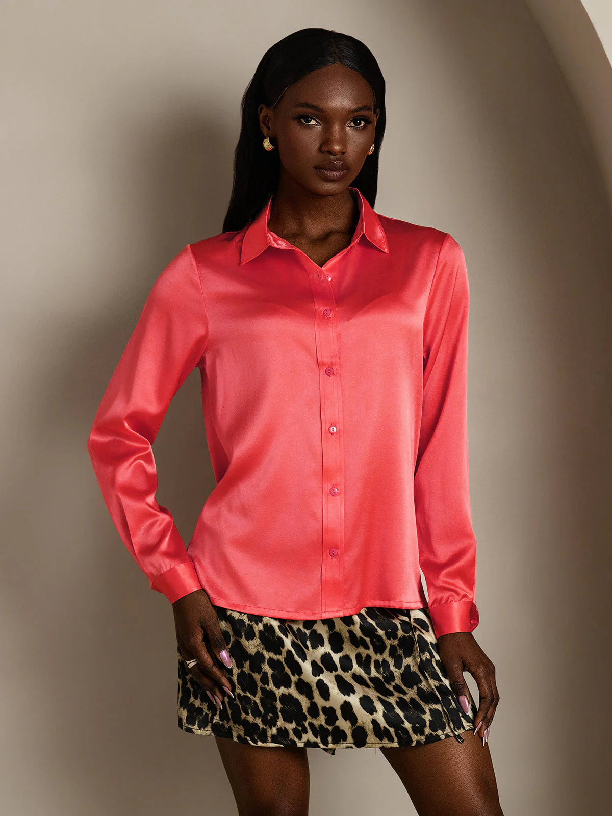 Clearance(Ships to UK Only) - 19Momme Silk Long Sleeve Lapel Collar Women's Shirt - Image 17