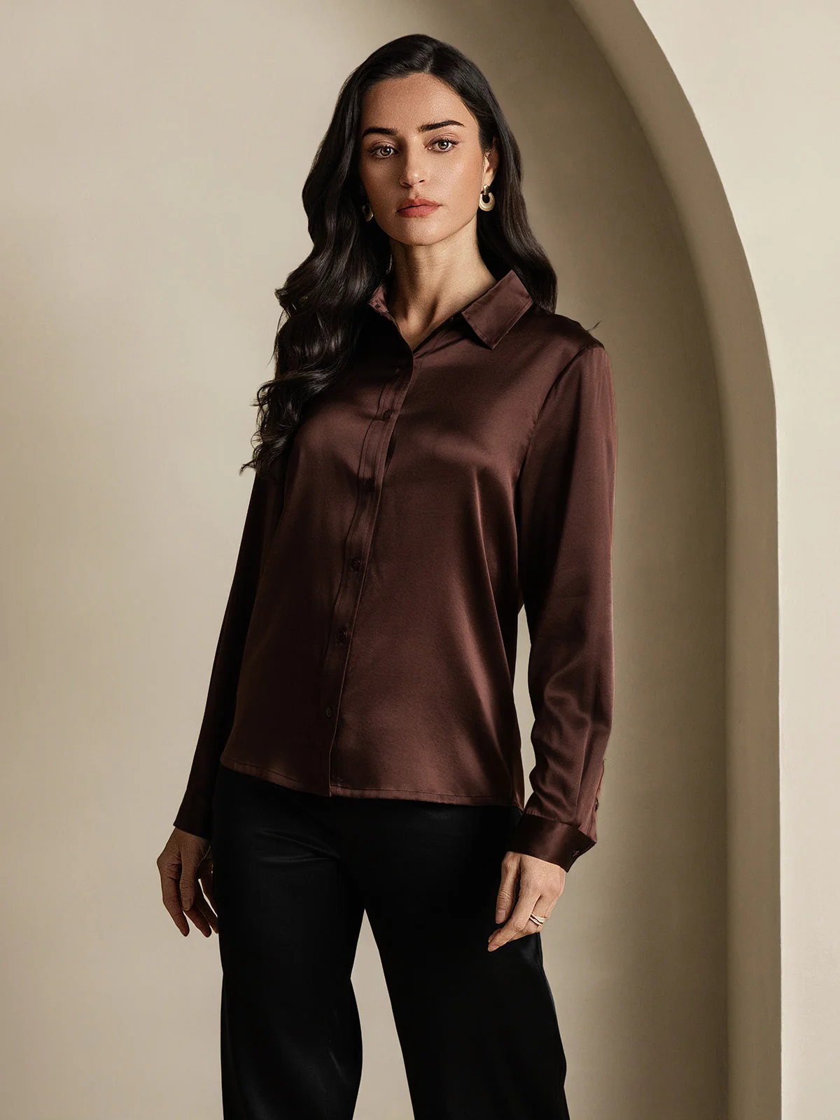 Clearance(Ships to UK Only) - 19Momme Silk Long Sleeve Lapel Collar Women's Shirt - Image 3
