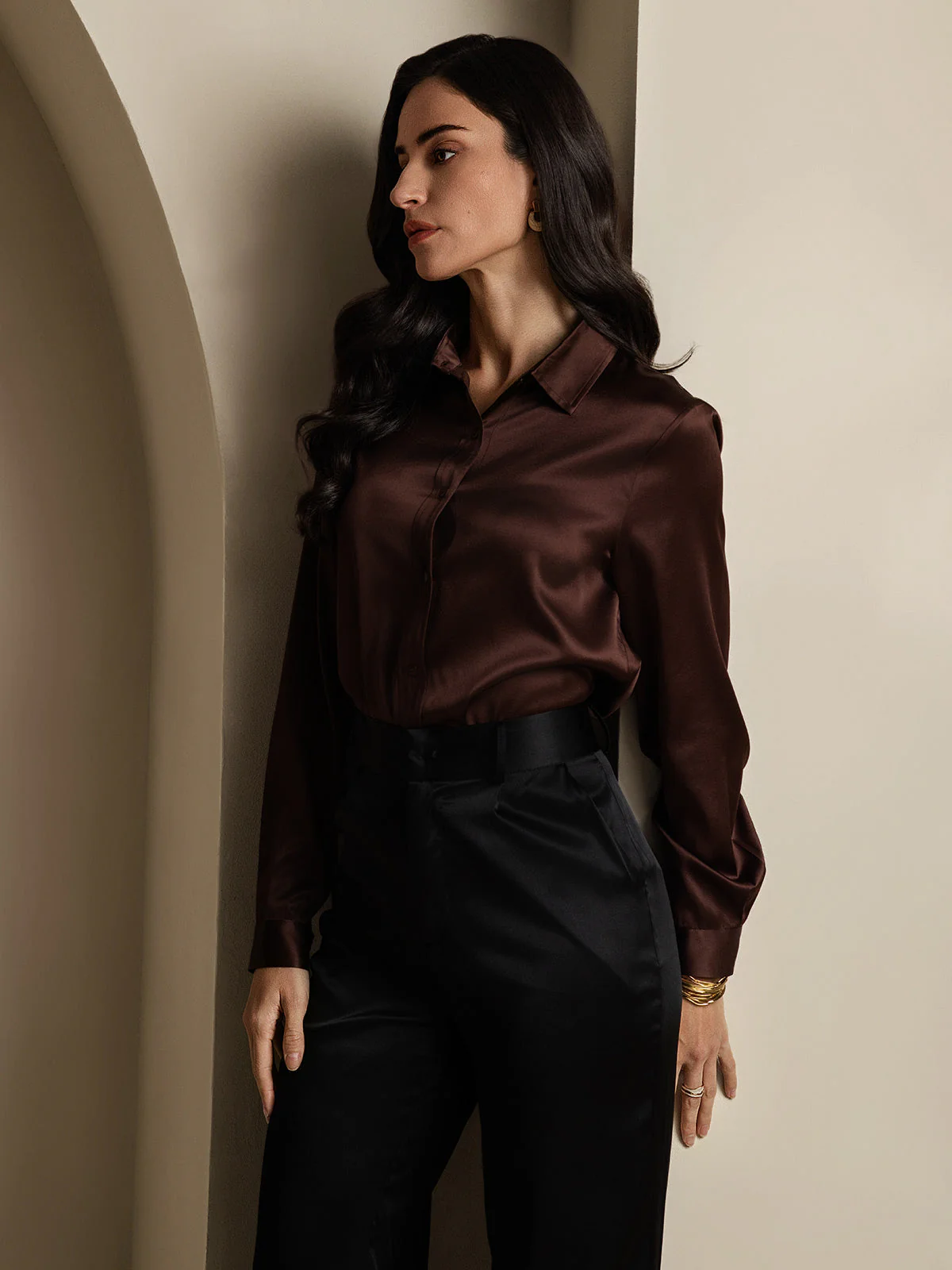 Clearance(Ships to UK Only) - 19Momme Silk Long Sleeve Lapel Collar Women's Shirt - Image 9