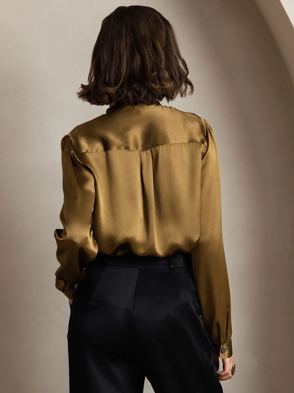 19Momme Silk Long Sleeve Tie Neck Blouse - Image 10