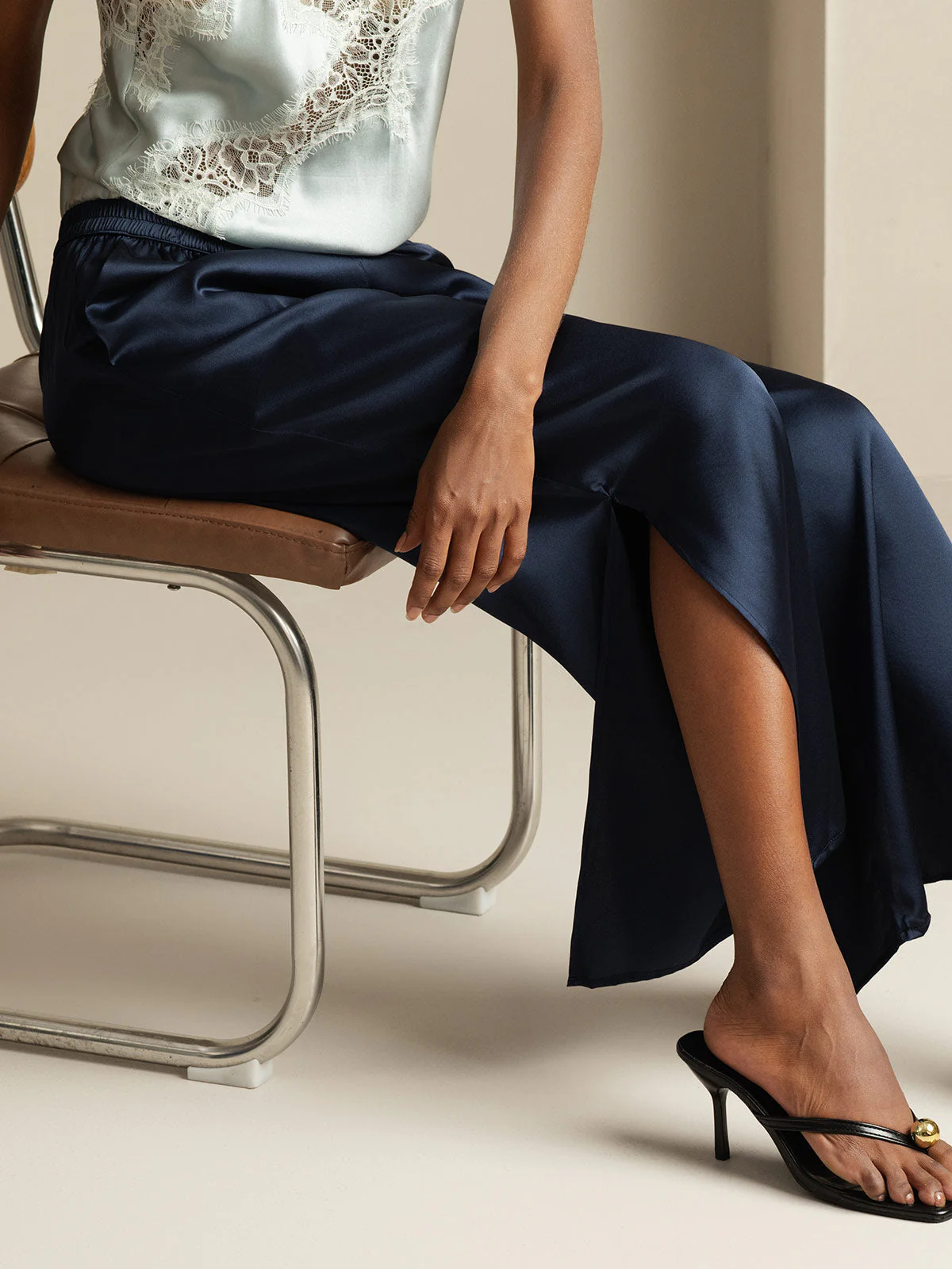 Women's 19Momme Silk Wide Leg Split Pants - Image 13