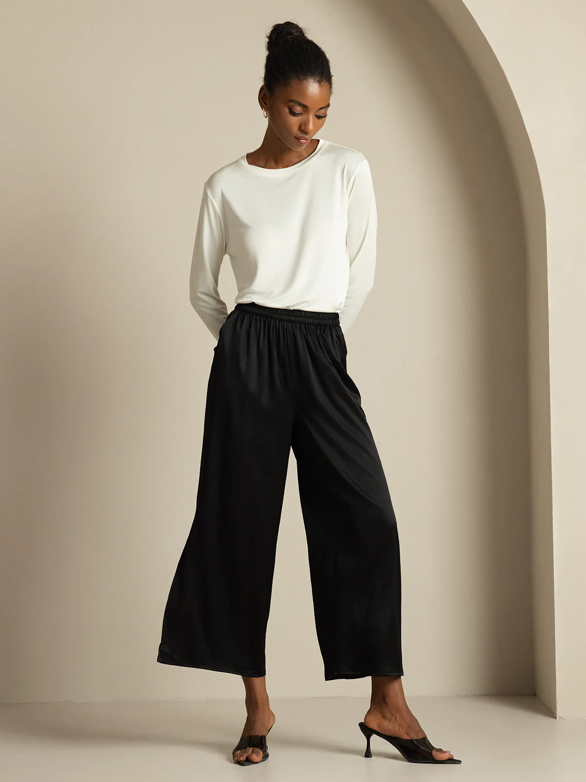 Women's 19Momme Silk Wide Leg Split Pants - Image 5
