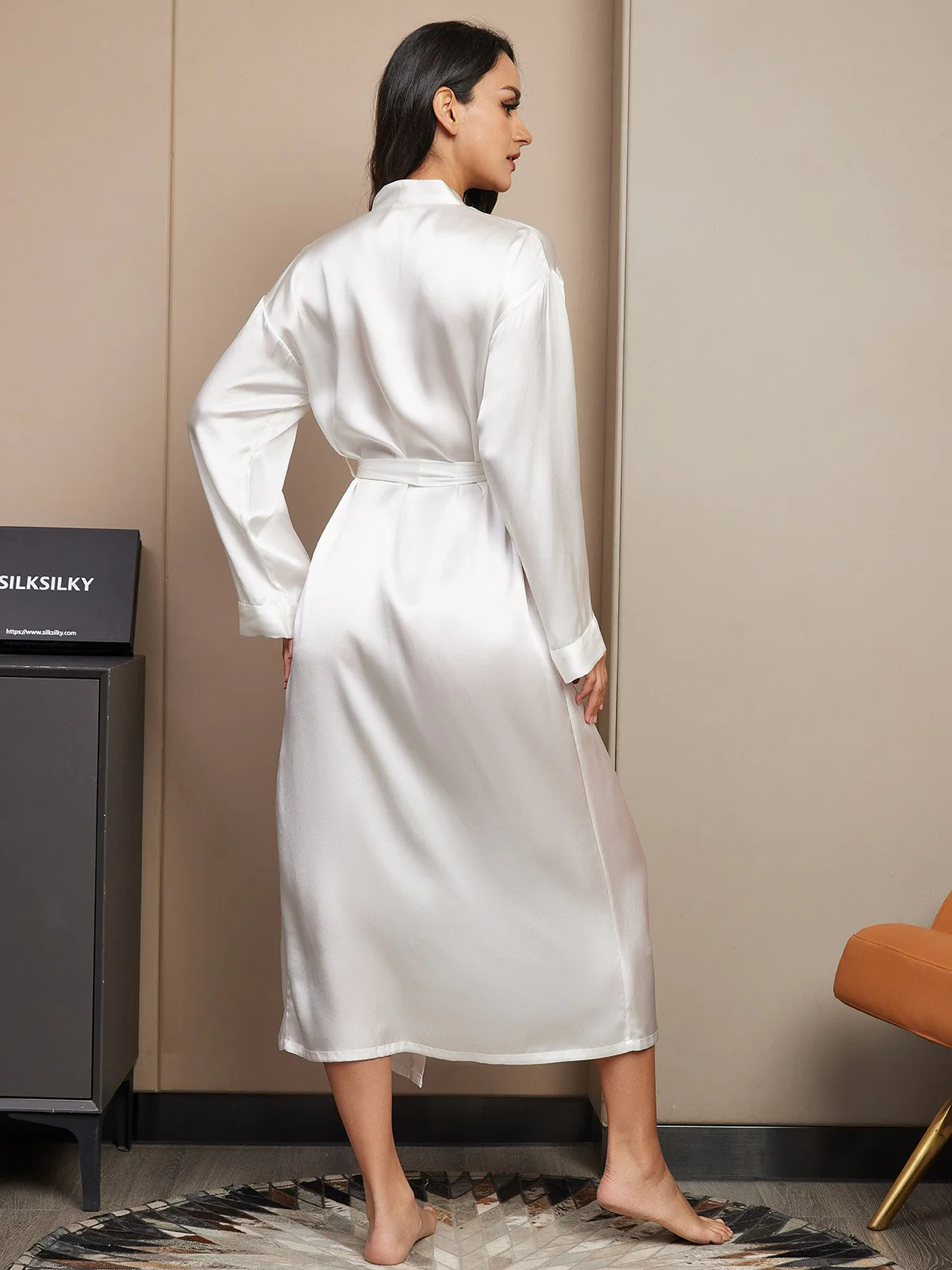 Pure Silk Long Sleeve Midi Women's Dressing Gown - Image 16
