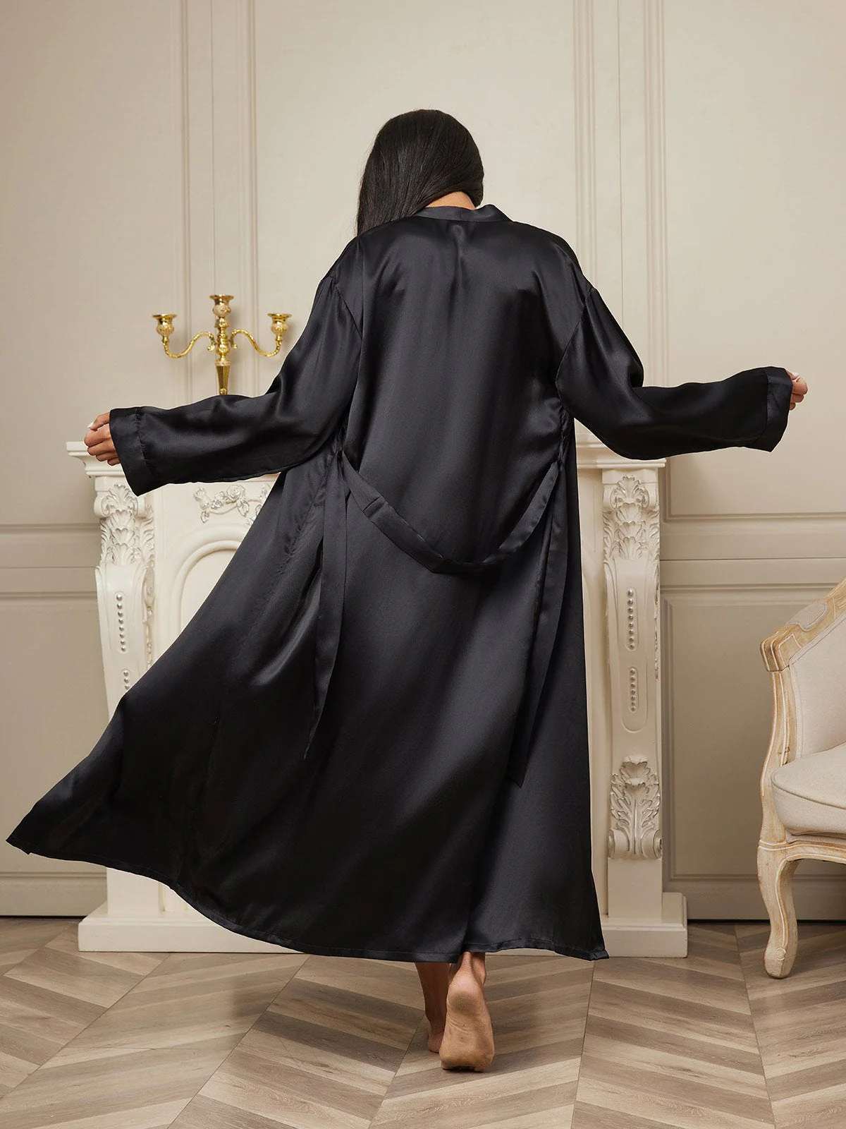 Pure Silk Long Sleeve Midi Women's Dressing Gown - Image 21