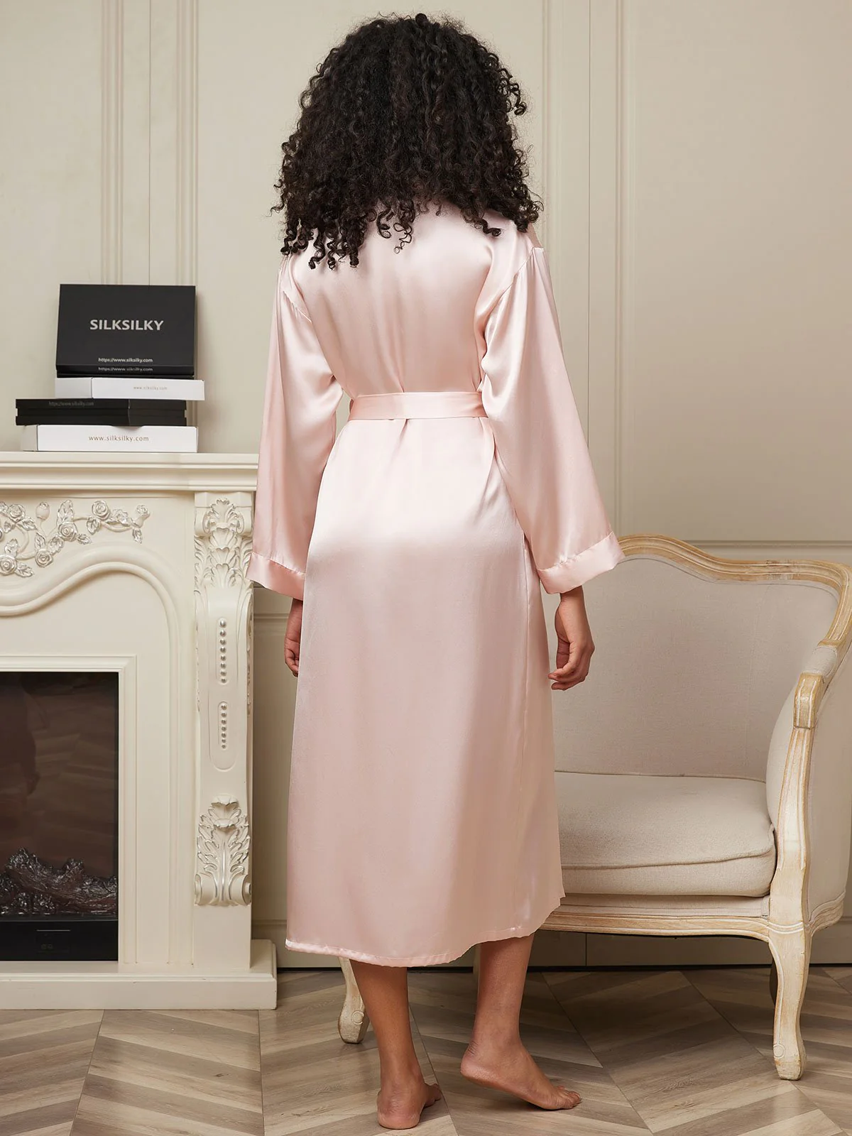 Pure Silk Long Sleeve Midi Women's Dressing Gown - Image 32