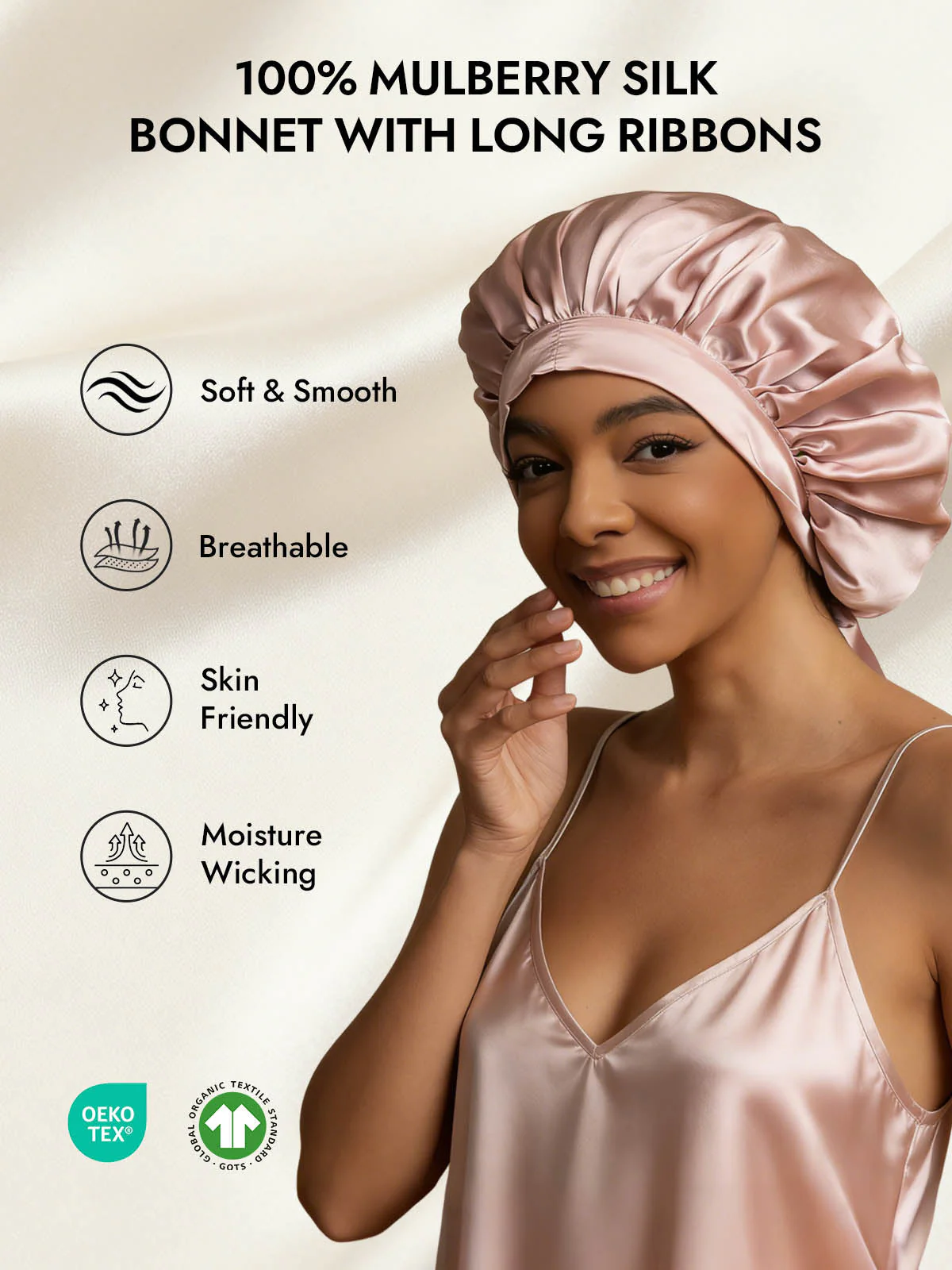 Women's Mulberry Silk Bonnet with Long Ribbons - Image 2