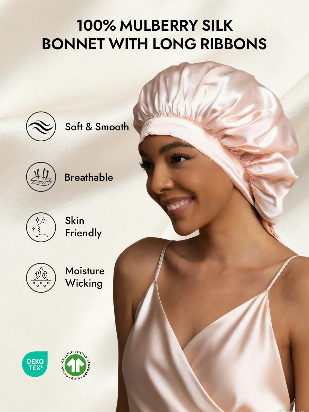 Women's Mulberry Silk Bonnet with Long Ribbons - Image 30