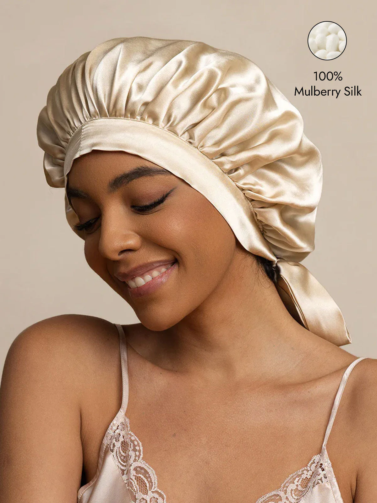 Women's Mulberry Silk Bonnet with Long Ribbons - Image 36