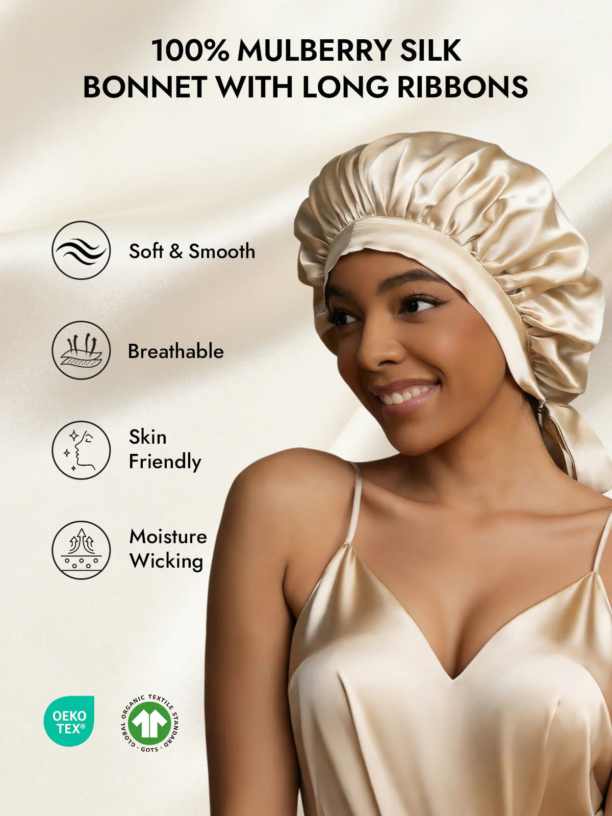 Women's Mulberry Silk Bonnet with Long Ribbons - Image 37