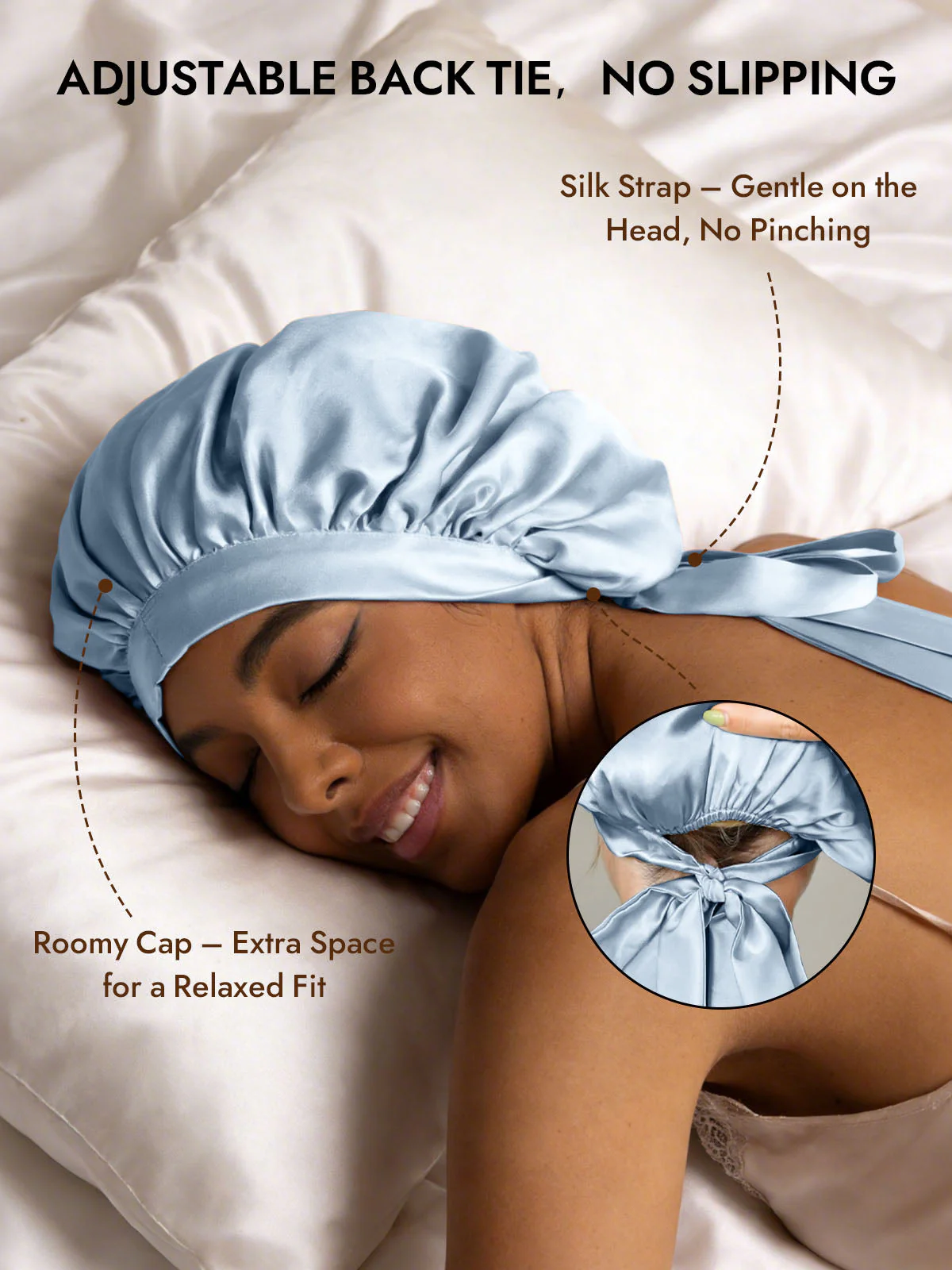 Women's Mulberry Silk Bonnet with Long Ribbons - Image 46