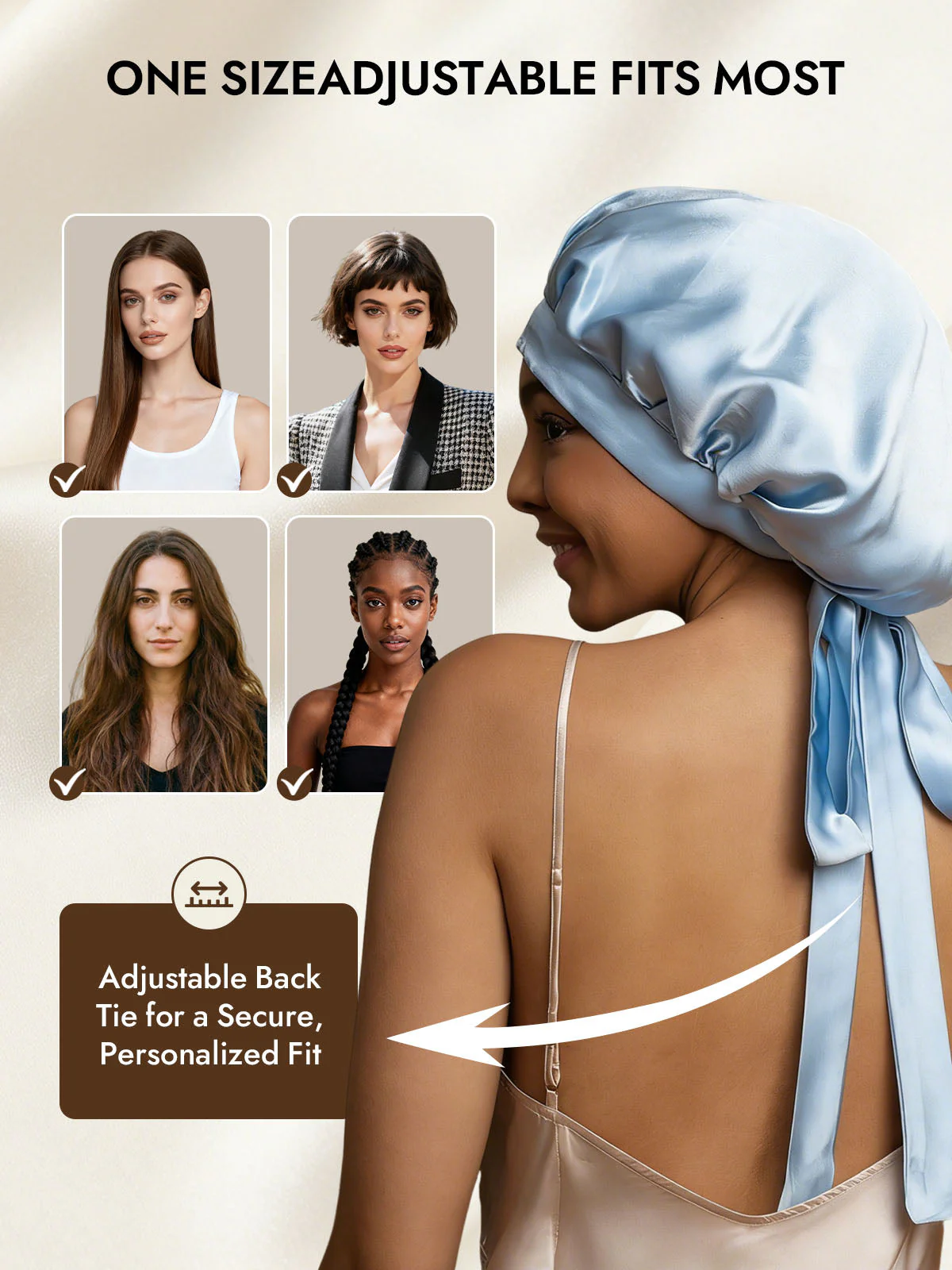 Women's Mulberry Silk Bonnet with Long Ribbons - Image 47