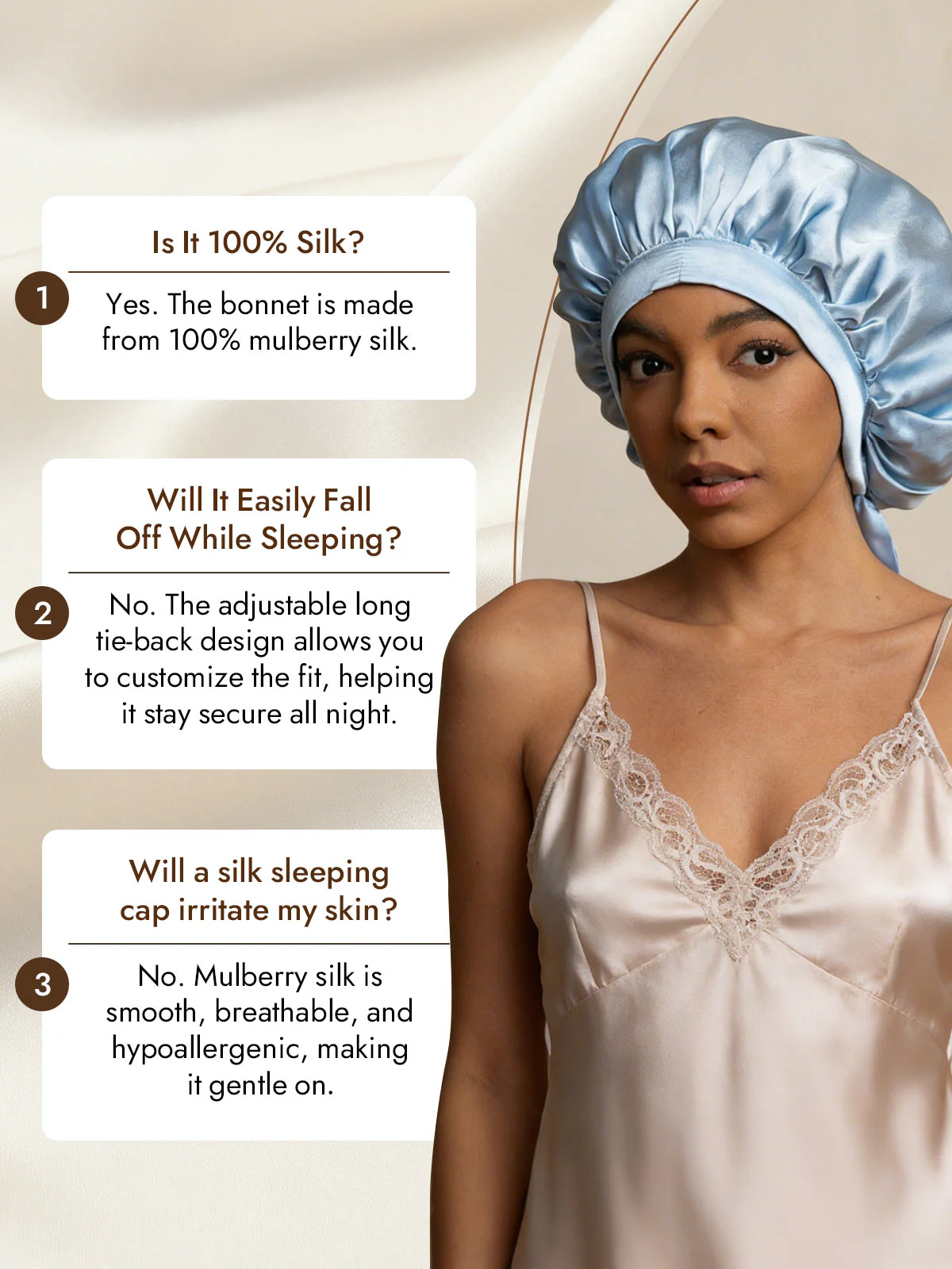 Women's Mulberry Silk Bonnet with Long Ribbons - Image 49
