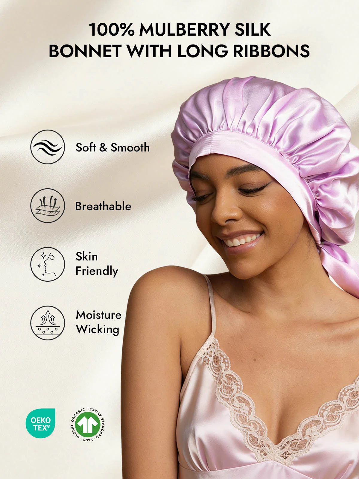 Women's Mulberry Silk Bonnet with Long Ribbons - Image 65