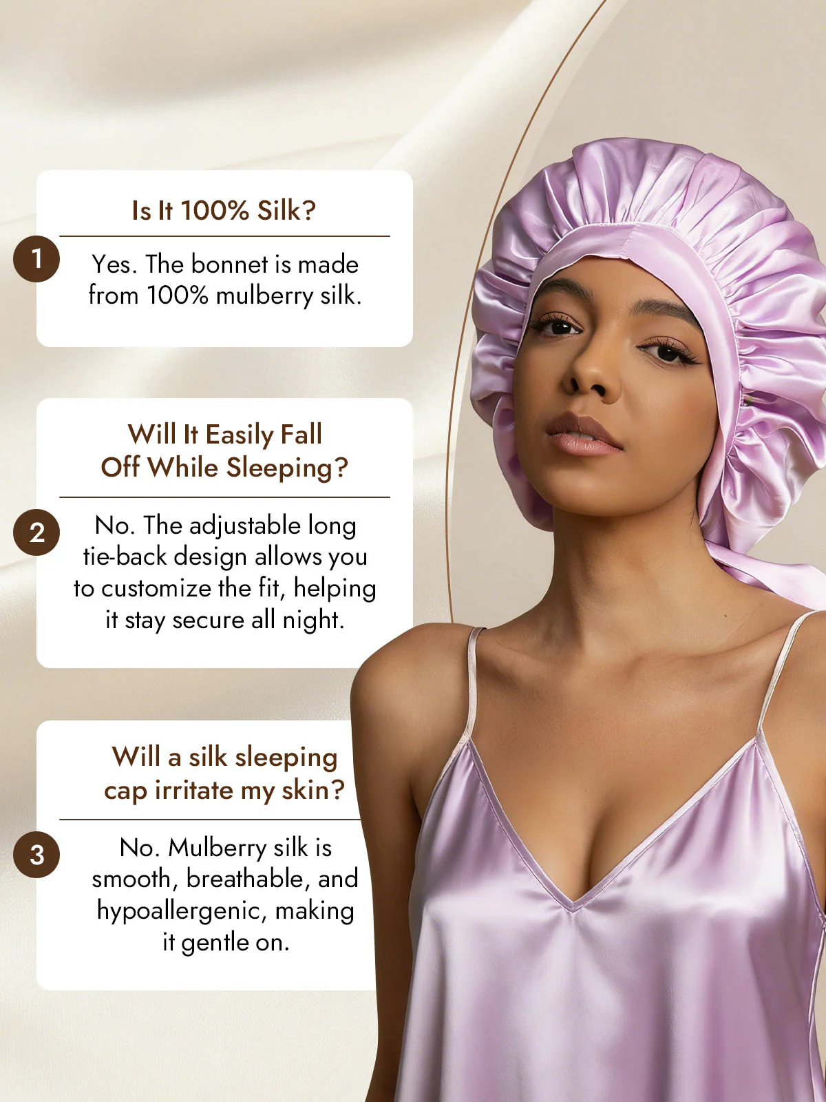 Women's Mulberry Silk Bonnet with Long Ribbons - Image 70