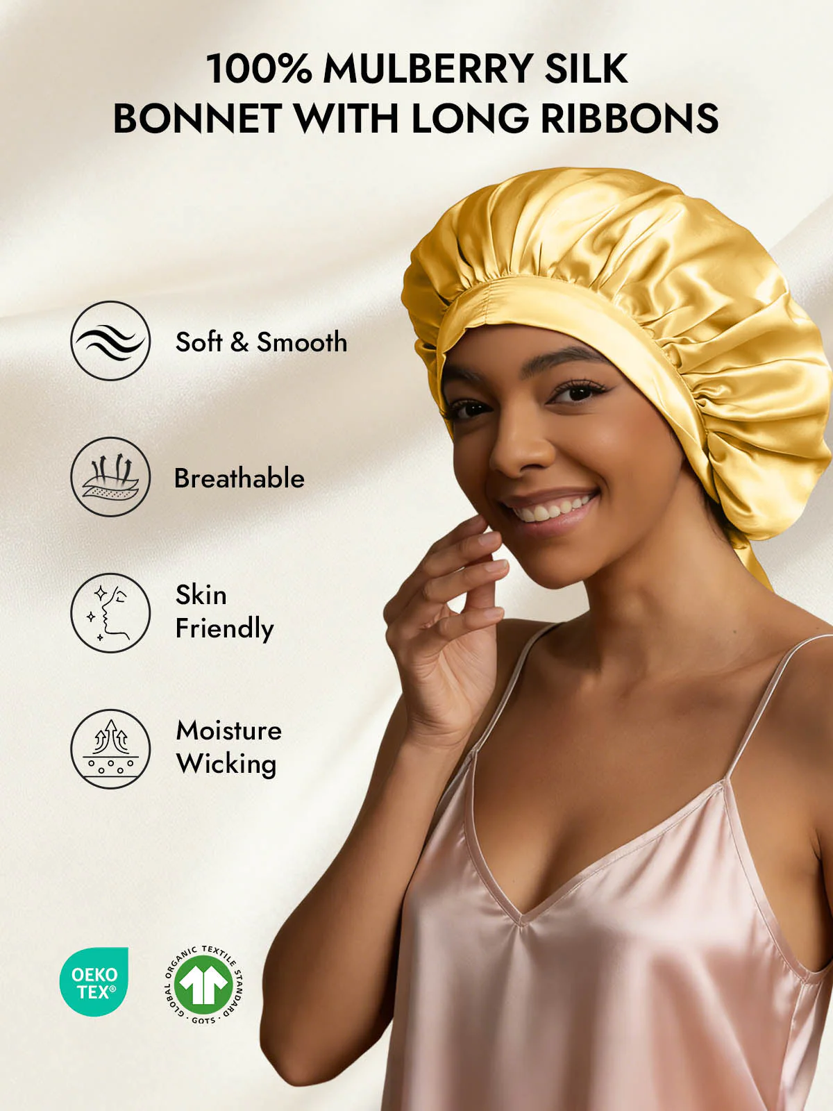 Women's Mulberry Silk Bonnet with Long Ribbons - Image 72