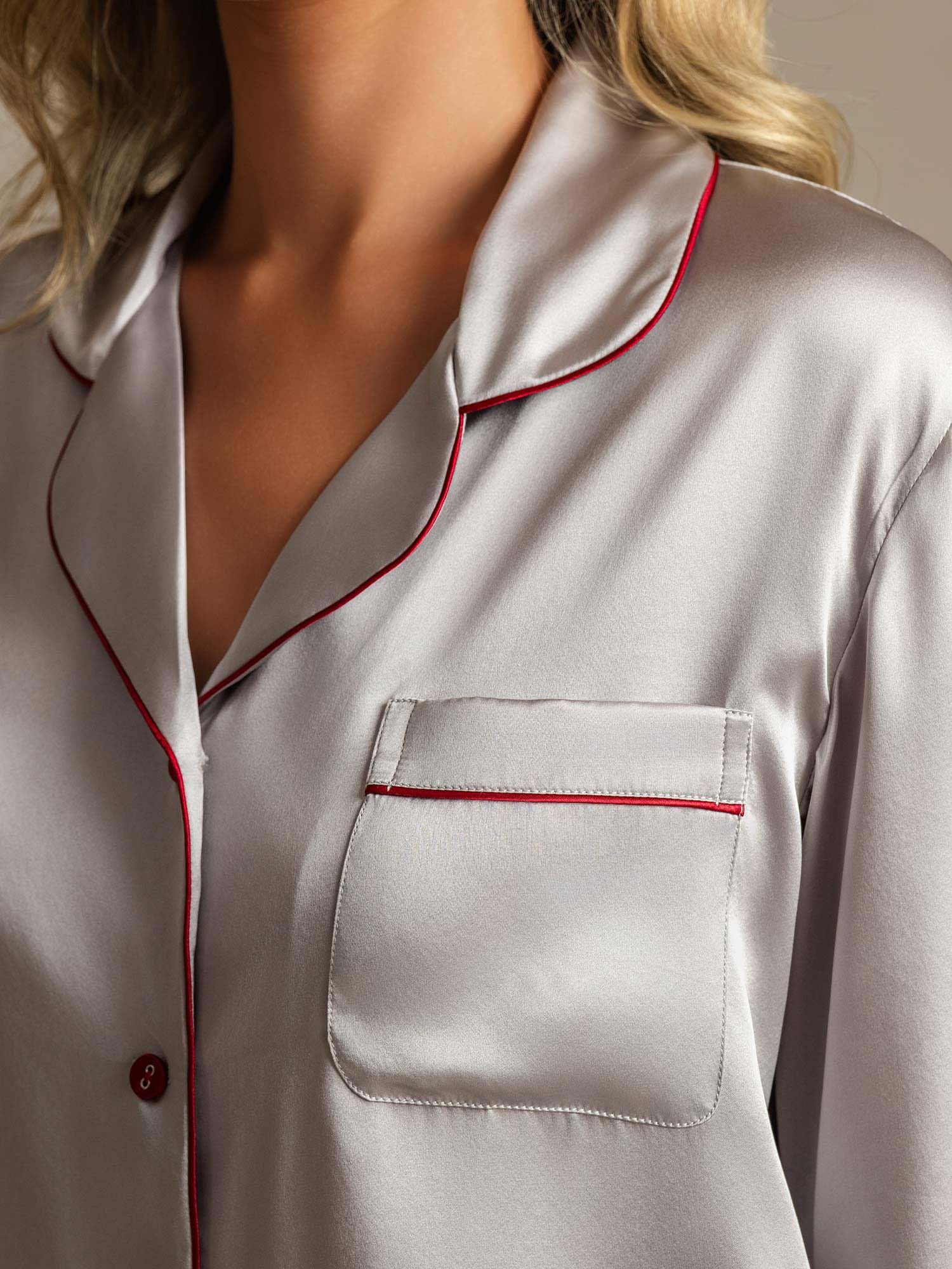 Pure Silk Notch Collar Button Up Women's Pyjamas Set - Image 85