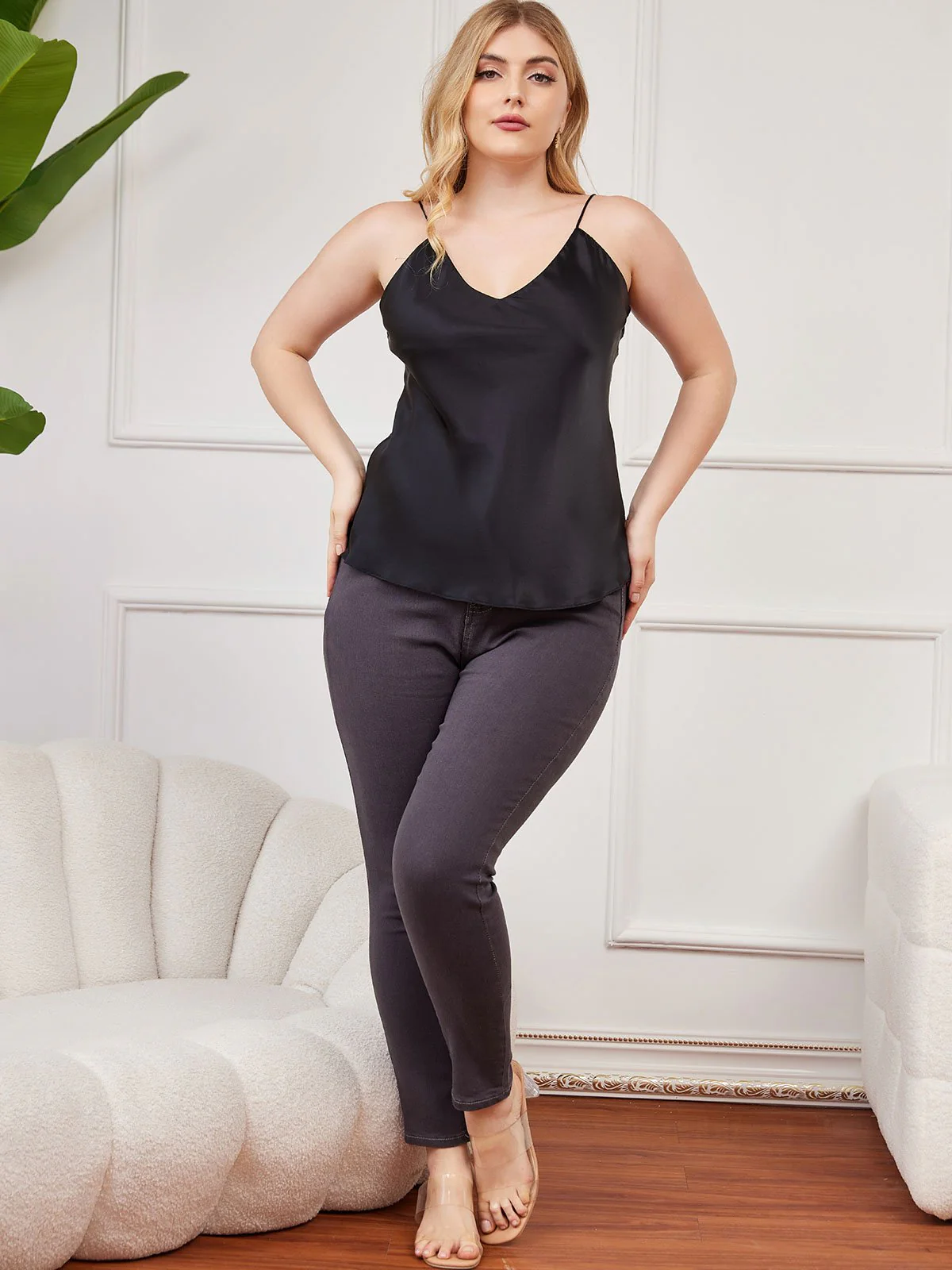 Women's Plus Size Silk Spaghetti Strap Camisole Top - Image 10