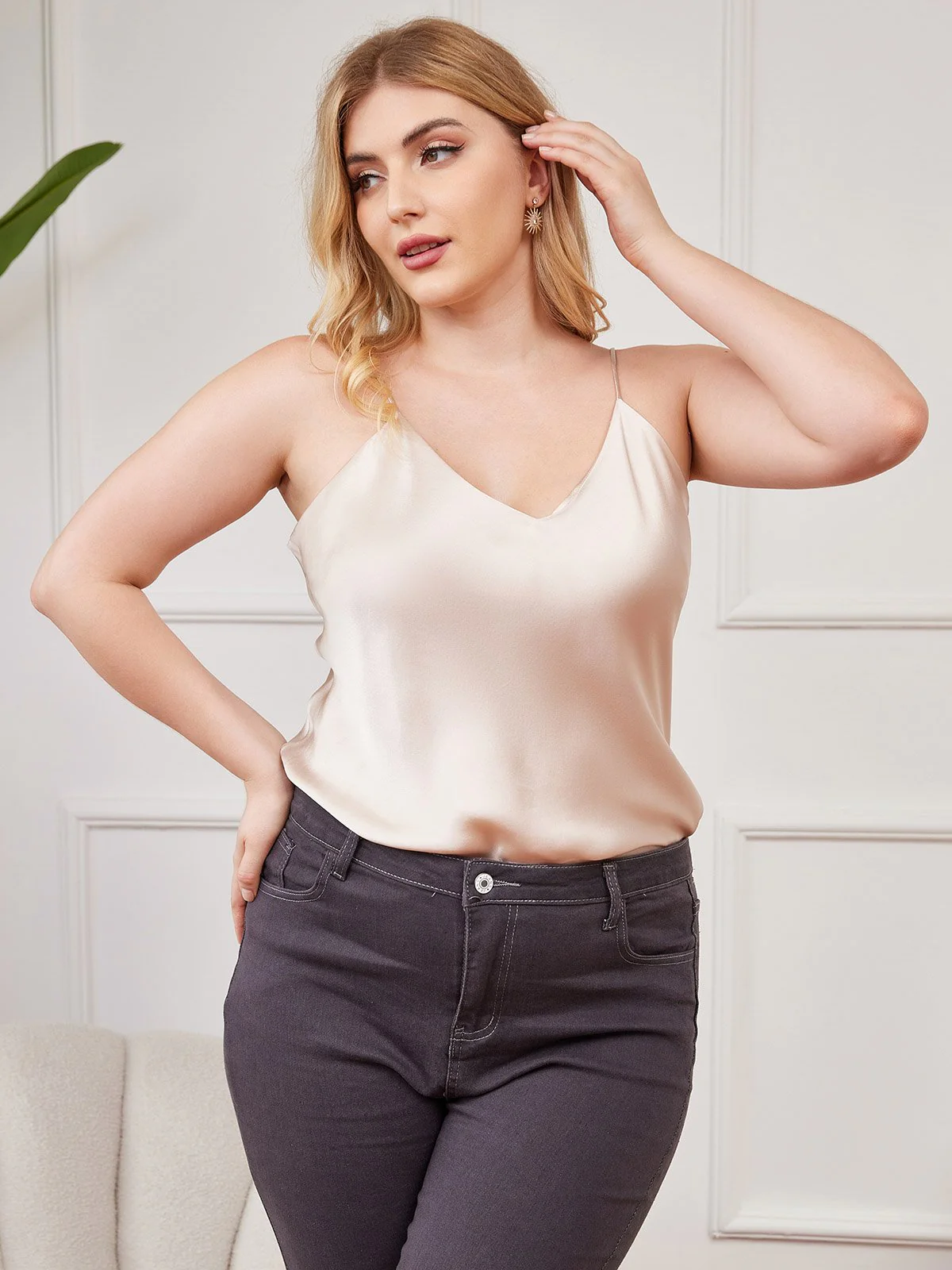 Women's Plus Size Silk Spaghetti Strap Camisole Top - Image 11