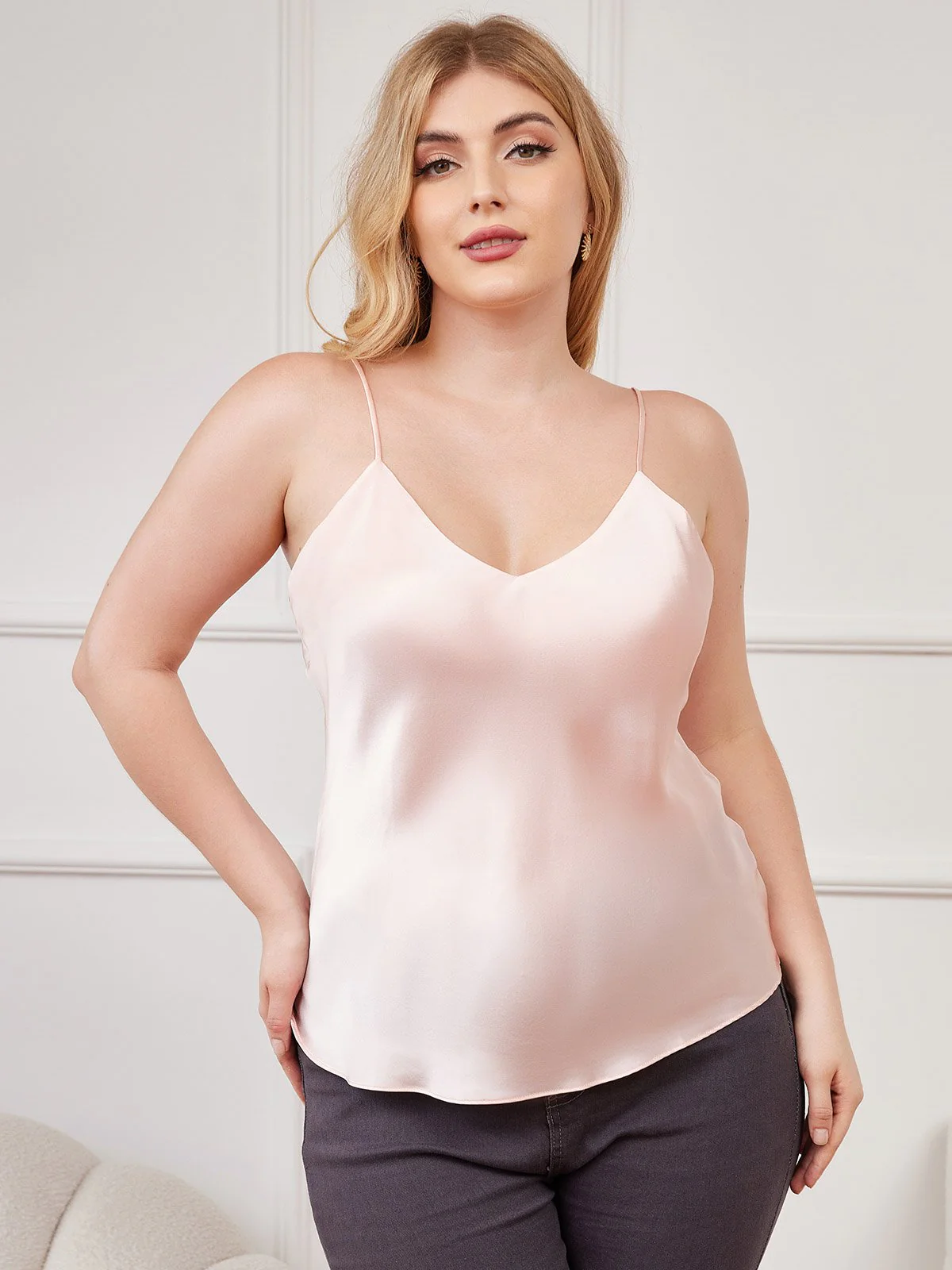 Women's Plus Size Silk Spaghetti Strap Camisole Top - Image 16