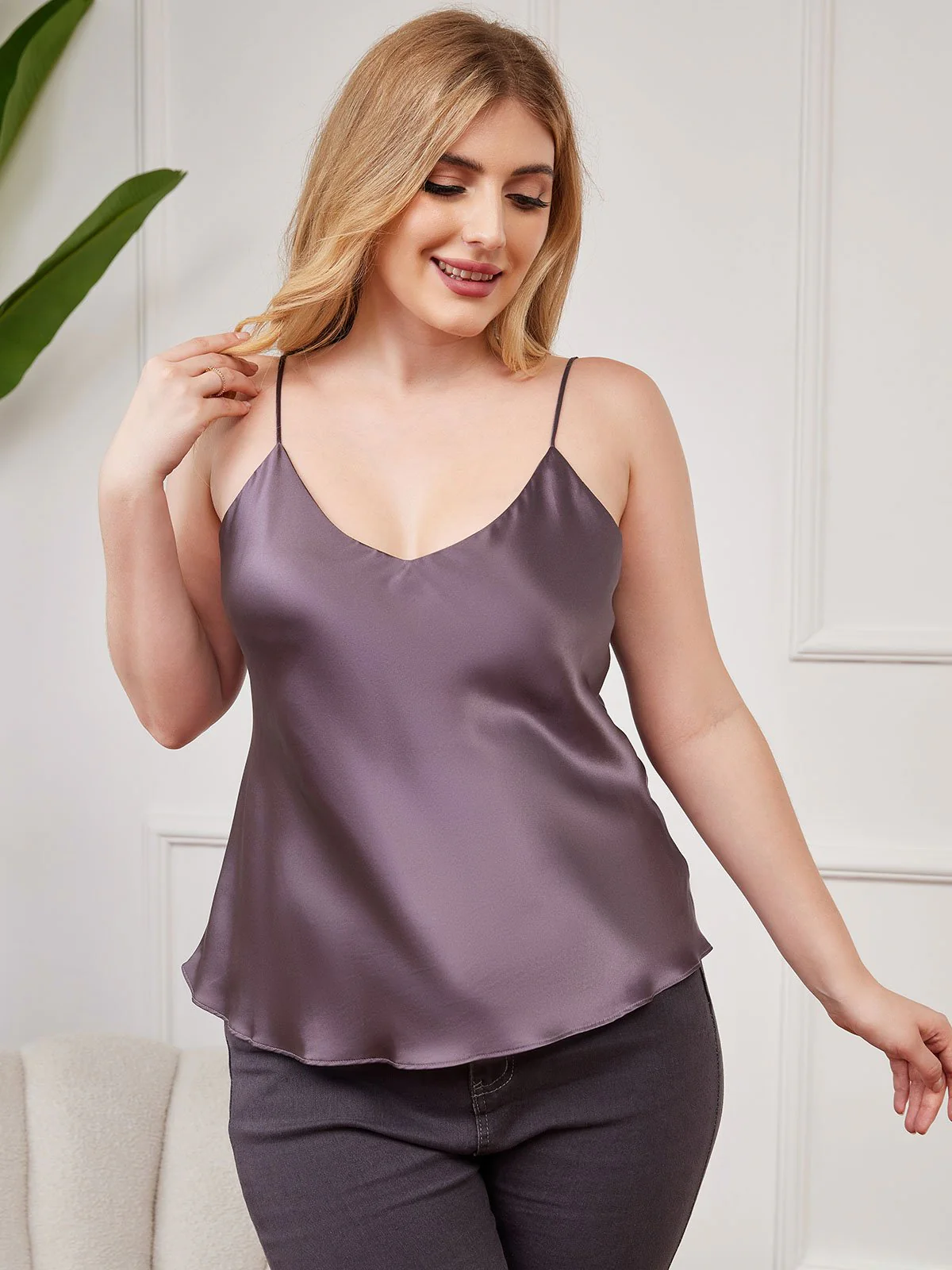 Women's Plus Size Silk Spaghetti Strap Camisole Top - Image 27