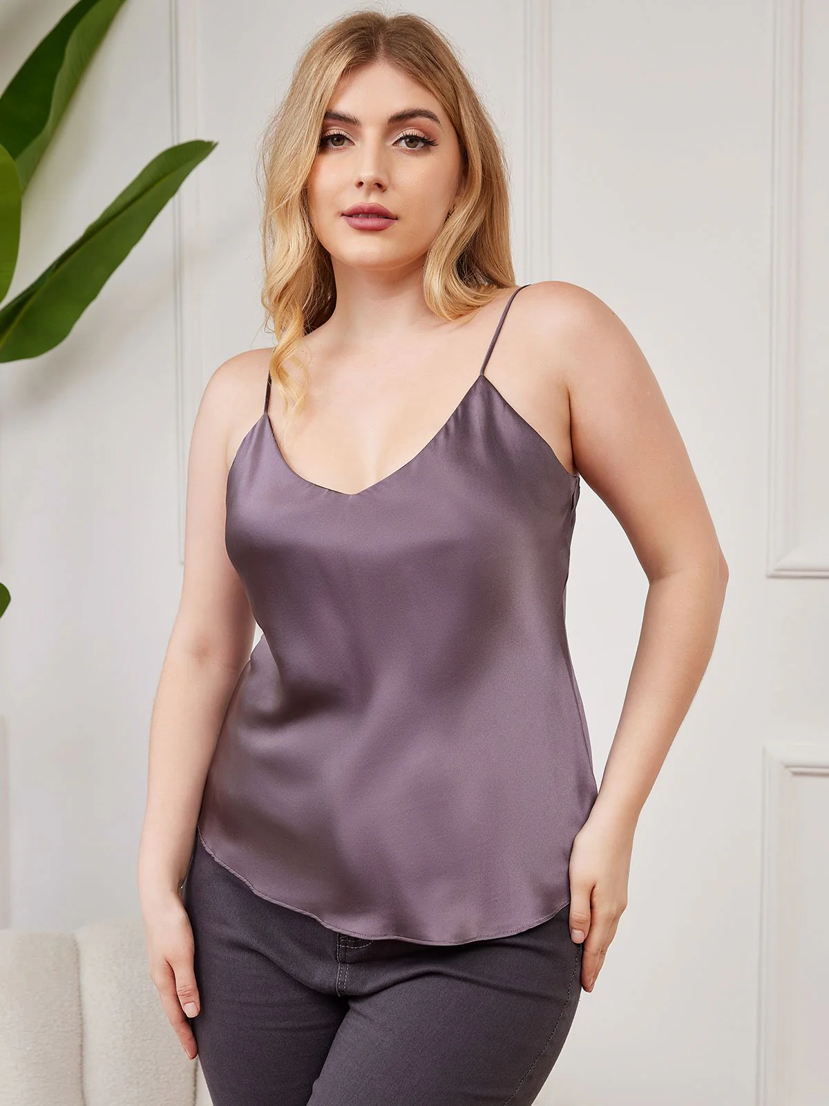 Women's Plus Size Silk Spaghetti Strap Camisole Top - Image 28