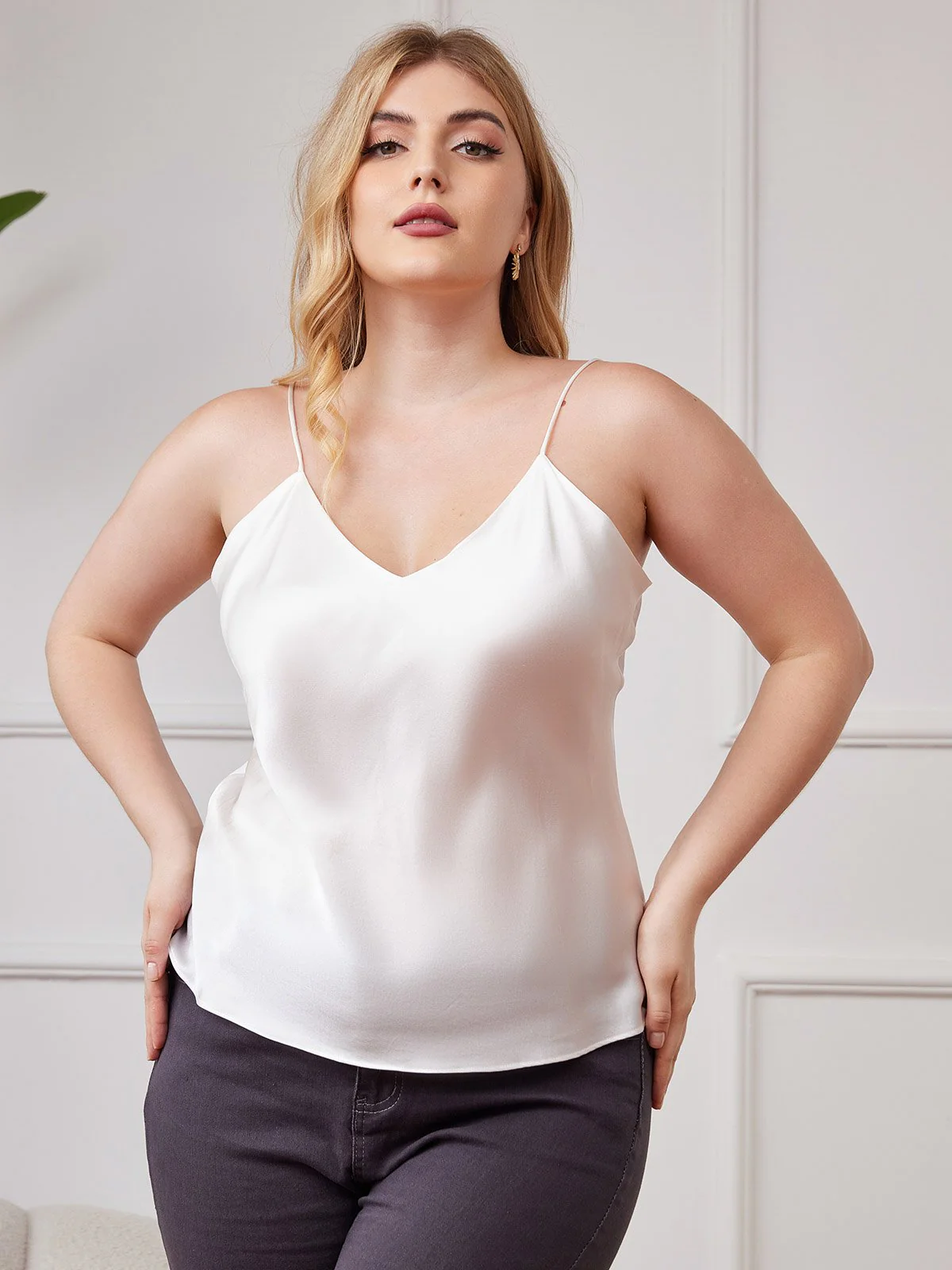 Women's Plus Size Silk Spaghetti Strap Camisole Top - Image 4