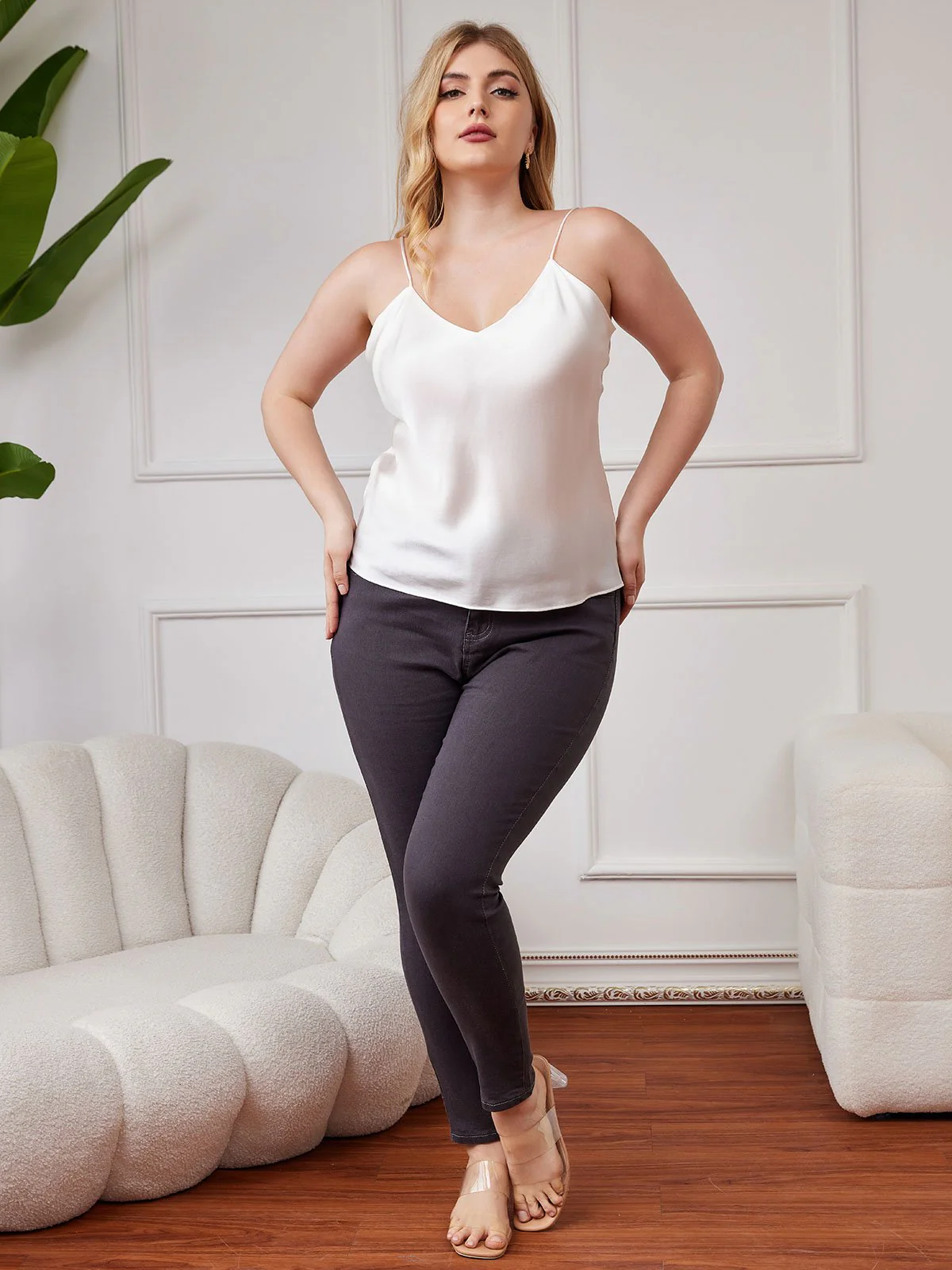 Women's Plus Size Silk Spaghetti Strap Camisole Top - Image 5