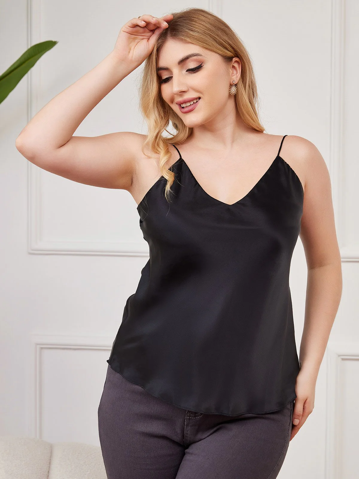Women's Plus Size Silk Spaghetti Strap Camisole Top - Image 7