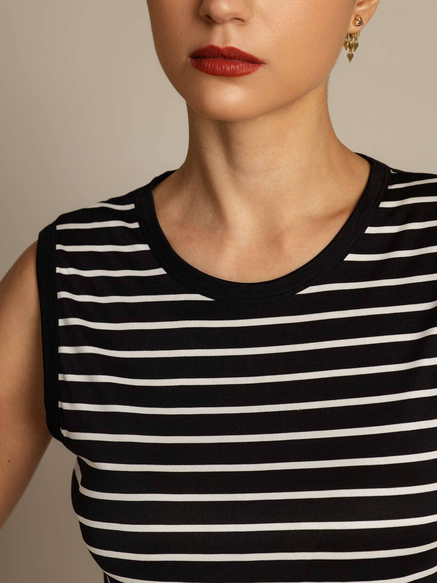 Women's Pure Silk Round Neck Sport Stripe Print Tank Top - Image 12